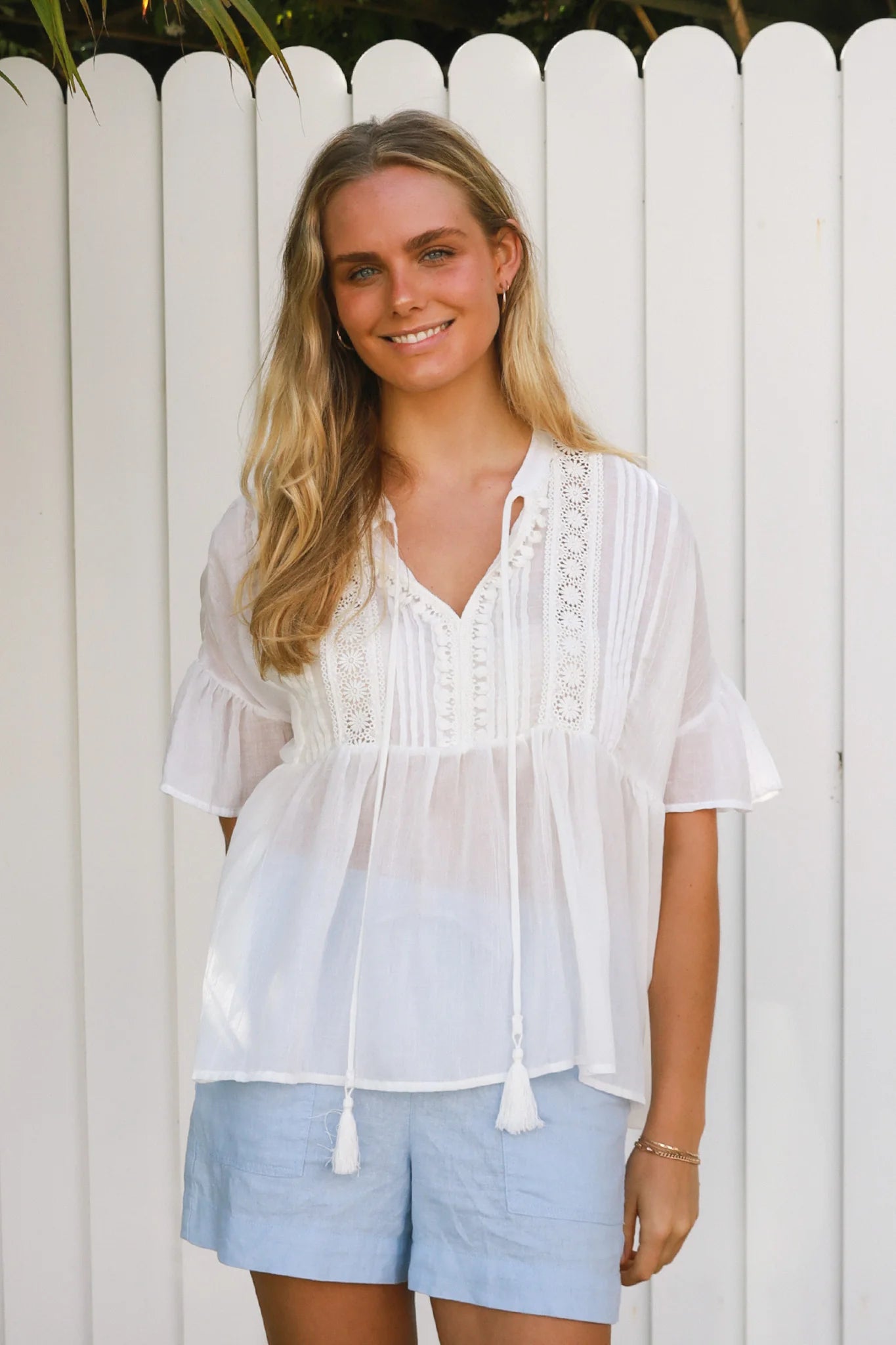 Oversized Boho Top Top White